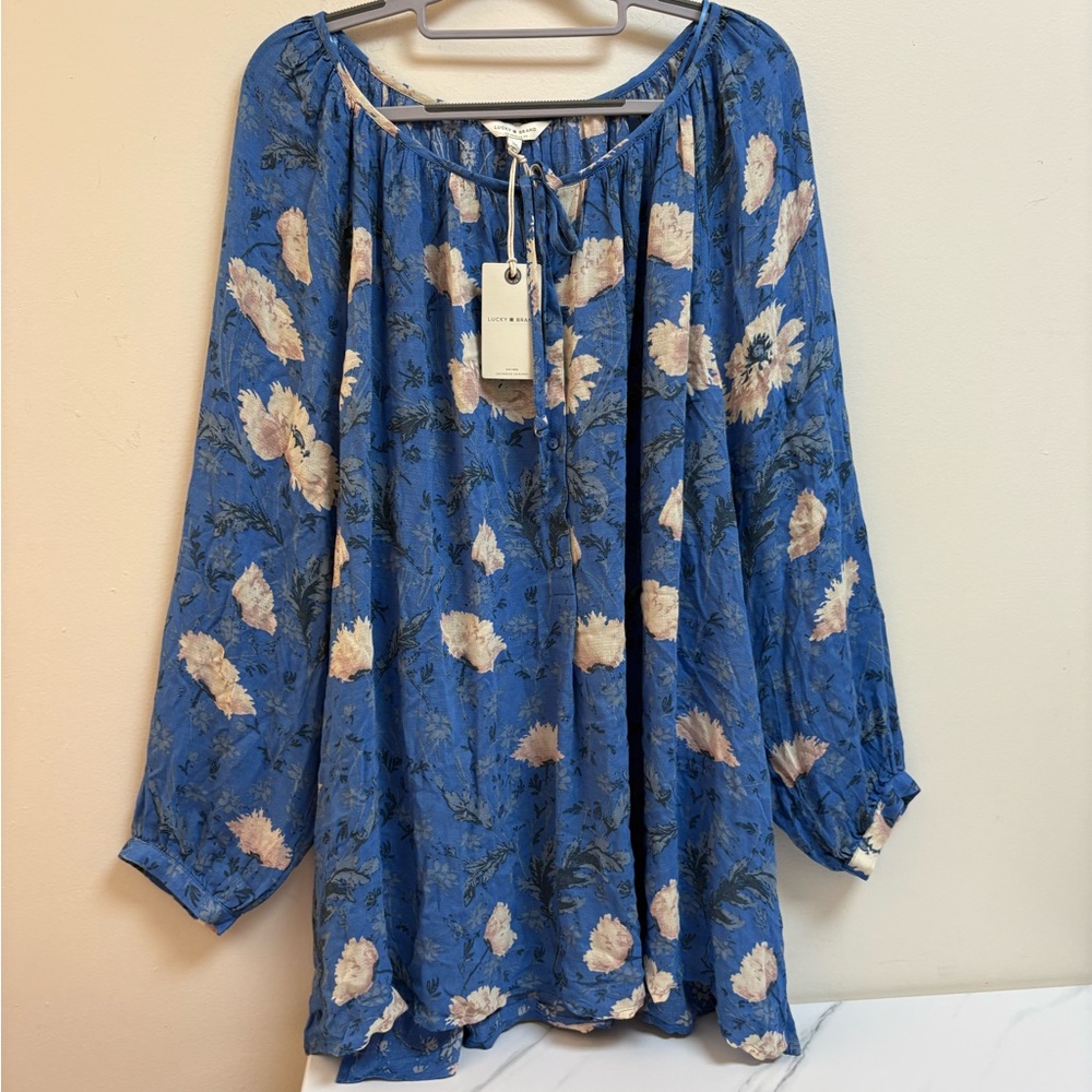 Lucky Brand Blue Floral Pleasant Blouse 3X